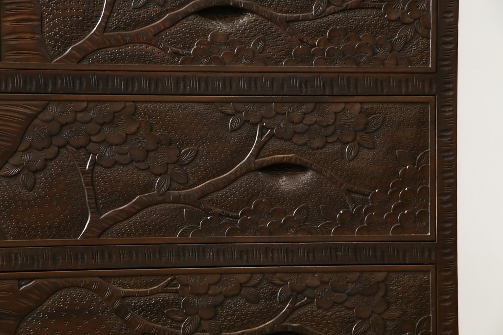 ★J様専用・決済用★中古　美品　伝統工芸　軽井沢彫り　満開の桜の彫刻が見事な衣装盆付きの重ね箪笥　(R-060068)