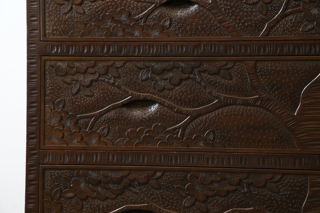 ★J様専用・決済用★中古　美品　伝統工芸　軽井沢彫り　満開の桜の彫刻が見事な衣装盆付きの重ね箪笥　(R-060068)