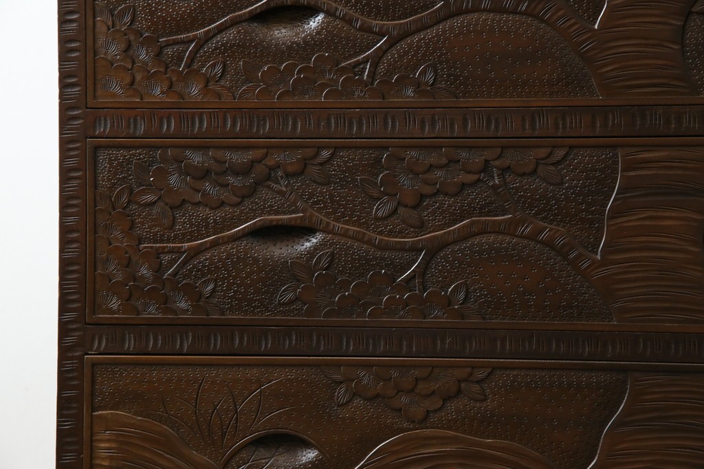 ★J様専用・決済用★中古　美品　伝統工芸　軽井沢彫り　満開の桜の彫刻が見事な衣装盆付きの重ね箪笥　(R-060068)