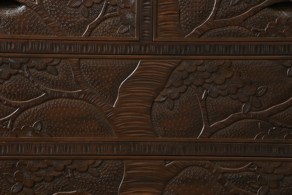 ★J様専用・決済用★中古　美品　伝統工芸　軽井沢彫り　満開の桜の彫刻が見事な衣装盆付きの重ね箪笥　(R-060068)