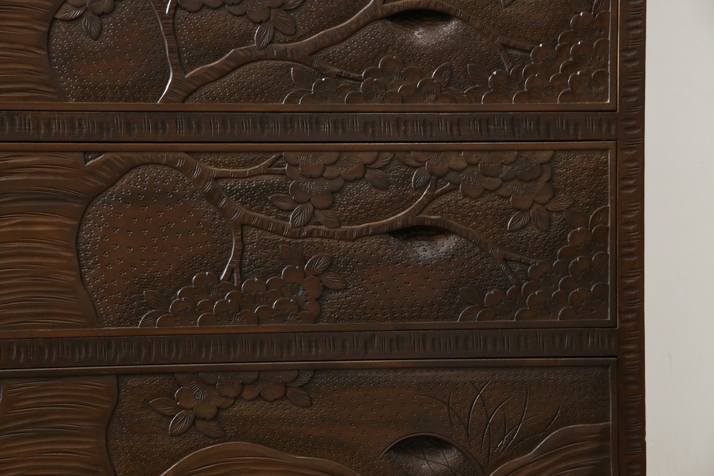 ★J様専用・決済用★中古　美品　伝統工芸　軽井沢彫り　満開の桜の彫刻が見事な衣装盆付きの重ね箪笥　(R-060068)