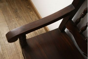 和製ビンテージ　神戸洋家具　COLONY HOUSE(コロニーハウス)　彫刻入り　挽き物加工がエレガントな雰囲気を醸し出す収納付きベンチ(ヴィンテージ、ソファ、2人掛け、長椅子、板座、ダイニングチェア)(R-060069)