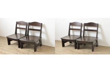中古 北海道民芸家具 #404高座卓 #694高座椅子(板座) 希少な絶版品! シックで落ち着いた空間づくりに活躍する高座卓ダイニングセット(ダイニングテーブル、4人掛け、4P、ダイニングチェア、板座チェア、椅子、イス、いす、食卓)(定価約52万円)(R-060091)