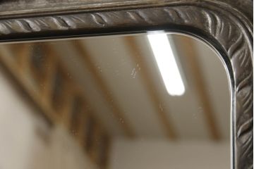 和製ビンテージ　植物をモチーフにした彫刻が魅力の木製ウォールミラー(壁掛け、鏡、ヴィンテージ)(R-060095)
