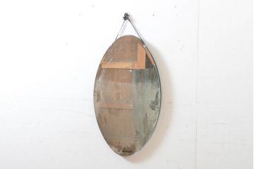 フランスビンテージ　シンプルなデザインが上品なウォールミラー(ヴィンテージ、壁掛け鏡、面取り鏡)(R-060097)