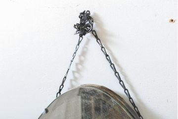 フランスビンテージ　シンプルなデザインが上品なウォールミラー(ヴィンテージ、壁掛け鏡、面取り鏡)(R-060097)