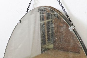 フランスビンテージ　シンプルなデザインが上品なウォールミラー(ヴィンテージ、壁掛け鏡、面取り鏡)(R-060097)