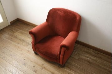 和製アンティーク　大正ロマン　古い洋館の雰囲気漂う1人掛けキャスター付ソファ(一人掛けソファ、アームソファ、1Pソファ、イス)(R-060112)