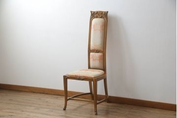 中古　美品　イタリア　ブランド家具　メデア(Medea)　ボタニカル柄のファブリックと彫刻が華やかな印象のハイバックチェア(椅子、イス、ダイニングチェア)(定価約40万円)(R-060117)