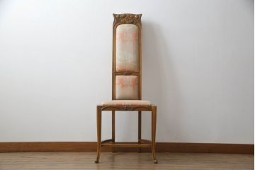 中古　美品　イタリア　ブランド家具　メデア(Medea)　ボタニカル柄のファブリックと彫刻が華やかな印象のハイバックチェア(椅子、イス、ダイニングチェア)(定価約40万円)(R-060117)