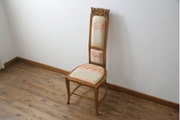 中古　美品　イタリア　ブランド家具　メデア(Medea)　ボタニカル柄のファブリックと彫刻が華やかな印象のハイバックチェア(椅子、イス、ダイニングチェア)(定価約40万円)(R-060117)