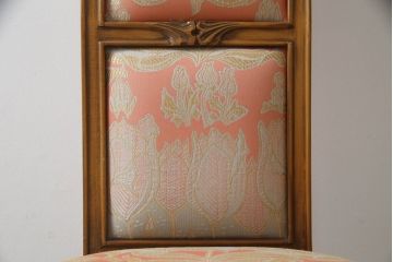 中古　美品　イタリア　ブランド家具　メデア(Medea)　ボタニカル柄のファブリックと彫刻が華やかな印象のハイバックチェア(椅子、イス、ダイニングチェア)(定価約40万円)(R-060117)