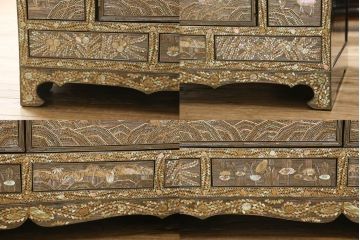 中古　美品　韓国民芸家具　圧巻の螺鈿(ラデン)細工がインパクト抜群の大振りなワードローブ(収納棚、洋服タンス、衣装箪笥)(定価約200万円)(R-060120)