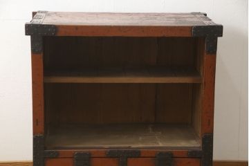 和製アンティーク　江戸期　激レア珍品!!　なかなかお目にかかれない朱塗りの帳場箪笥(帳箱、時代箪笥、舟箪笥、船箪笥、収納箪笥、戸棚、和タンス)(R-060143)