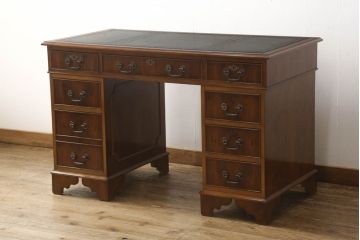 中古　美品　イギリスブランド家具　ロスジョン(ROSJOHN)　脚部まで凝ったデザインが高級感を醸し出すデスク(在宅用、ワークデスク、在宅ワーク用、両袖机、オフィスデスク)(定価約90万円)(R-060146)