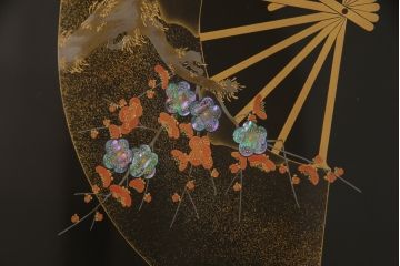 中古　美品　輪島塗り　美しい扇の蒔絵が印象的な衝立て(仕切り、パーテーション、つい立て)(定価約200万円)(R-060150)
