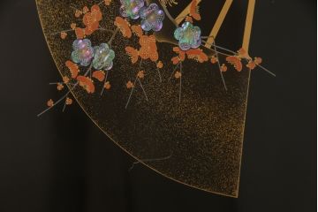 中古　美品　輪島塗り　美しい扇の蒔絵が印象的な衝立て(仕切り、パーテーション、つい立て)(定価約200万円)(R-060150)