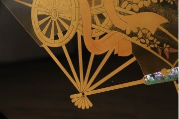 中古　美品　輪島塗り　美しい扇の蒔絵が印象的な衝立て(仕切り、パーテーション、つい立て)(定価約200万円)(R-060150)