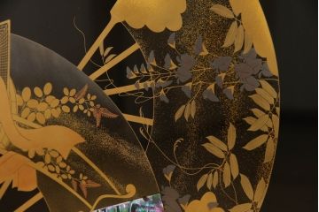 中古　美品　輪島塗り　美しい扇の蒔絵が印象的な衝立て(仕切り、パーテーション、つい立て)(定価約200万円)(R-060150)