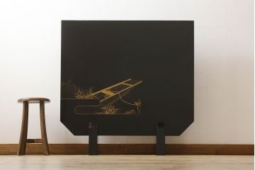 中古　美品　輪島塗り　美しい扇の蒔絵が印象的な衝立て(仕切り、パーテーション、つい立て)(定価約200万円)(R-060150)