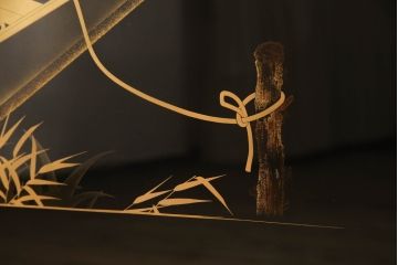 中古　美品　輪島塗り　美しい扇の蒔絵が印象的な衝立て(仕切り、パーテーション、つい立て)(定価約200万円)(R-060150)