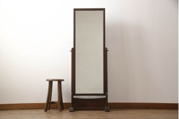 中古　松本民芸家具　シンプルなデザインが魅力的なD型姿見(ミラー、鏡)(定価約14万8千円)(R-060151)