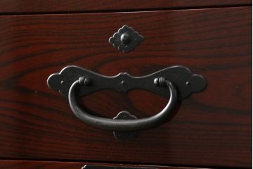 和製アンティーク　最高級　超美品　漆塗直し済み　三方欅(ケヤキ)　漆の艶が魅力的な二本松帳場箪笥(二本松箪笥、収納箪笥、小引き出し、戸棚)(R-060152)