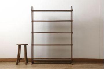 和製アンティーク　どんなお部屋にも取り入れやすい総欅(ケヤキ)材製のシンプルな本棚(オープンラック、ブックシェルフ、飾り棚、陳列棚、書棚)(R-060156)