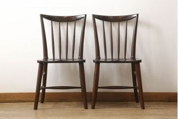 中古　松本民芸家具　220F型　シックな佇まいが魅力的なチェア2脚セット(ダイニングチェア、板座チェア、椅子、イス)(R-060165)
