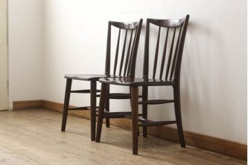 中古　松本民芸家具　220F型　シックな佇まいが魅力的なチェア2脚セット(ダイニングチェア、板座チェア、椅子、イス)(R-060165)