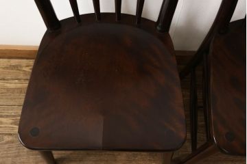 中古　松本民芸家具　220F型　シックな佇まいが魅力的なチェア2脚セット(ダイニングチェア、板座チェア、椅子、イス)(R-060165)