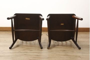 中古　松本民芸家具　220F型　シックな佇まいが魅力的なチェア2脚セット(ダイニングチェア、板座チェア、椅子、イス)(R-060165)