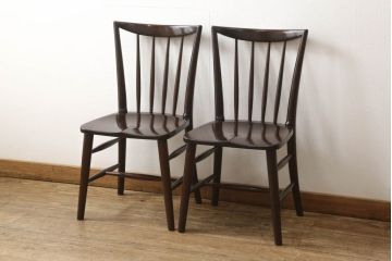 中古　松本民芸家具　220F型　シックな佇まいが魅力的なチェア2脚セット(ダイニングチェア、板座チェア、椅子、イス)(R-060166)