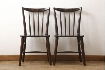 中古　松本民芸家具　220F型　シックな佇まいが魅力的なチェア2脚セット(ダイニングチェア、板座チェア、椅子、イス)(R-060166)