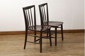中古　松本民芸家具　220F型　シックな佇まいが魅力的なチェア2脚セット(ダイニングチェア、板座チェア、椅子、イス)(R-060166)