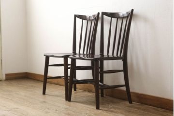 中古　松本民芸家具　220F型　シックな佇まいが魅力的なチェア2脚セット(ダイニングチェア、板座チェア、椅子、イス)(R-060166)