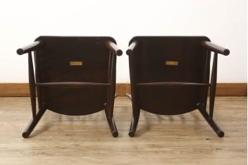 中古　松本民芸家具　220F型　シックな佇まいが魅力的なチェア2脚セット(ダイニングチェア、板座チェア、椅子、イス)(R-060166)