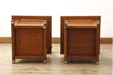 中古　民芸家具　欅(ケヤキ)　収納付きで便利な囲炉裏チェア2脚セット(椅子、ダイニングチェア、板座チェア)(R-060184)