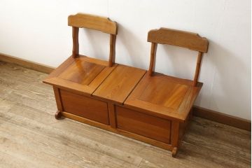 中古　民芸家具　欅(ケヤキ)　収納付きで便利な囲炉裏ベンチ(椅子、ダイニングチェア、板座チェア)(R-060186)