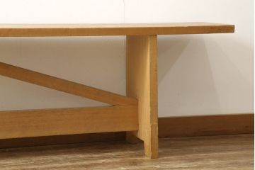 和製アンティーク　ペイント家具　昭和中期　素朴な風合いがレトロな木製長椅子(木製ベンチ、椅子、イス、板座チェア)(R-060199)
