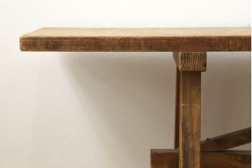 和製アンティーク　昭和初期　素朴な風合いがレトロな木製長椅子(木製ベンチ、椅子、イス、板座チェア)(R-060200)