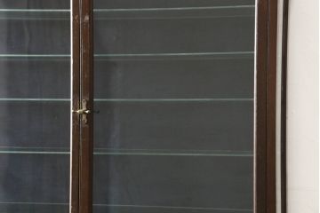 イギリスアンティーク　珍しいデザインの薄型キャビネット(ガラスケース、ショーケース、飾り棚、陳列棚、戸棚、食器棚、カップボード、店舗什器)(R-060201)