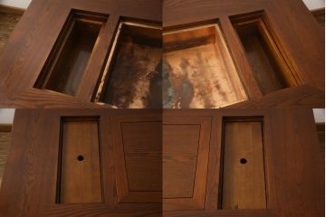 中古 美品　民芸家具　総栗材の杢目が美しい囲炉裏テーブル(木製火鉢、長火鉢、ダイニングテーブル、4人掛け、6人掛け)(R-060219)