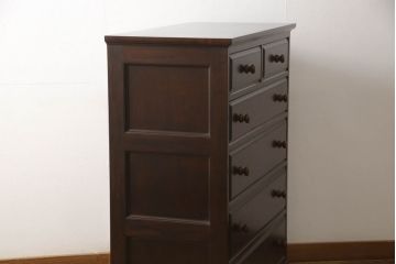 中古　美品　松本民芸家具　シックな佇まいが落ち着いた空間を演出するシンプルなA型整理箪笥(引き出し、チェスト、洋服箪笥、衣装箪笥、和タンス)(R-060221)