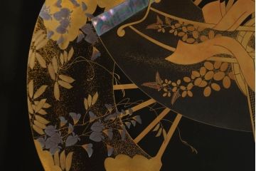 中古　美品　大振り　最高級!!　輪島塗　蒔絵のデザインが上品で美しい螺鈿入りの折り畳み衝立(つい立て、パーテーション、折りたたみ)(定価約550万円)(R-060226)