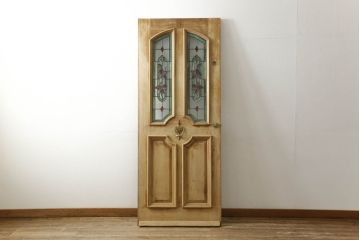 ビンテージ建具　ステンドグラスがおしゃれなドア1枚(ヴィンテージ、扉、木製ドア、ガラス扉)(R-060229)