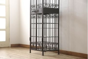 フランスアンティーク　レトロな雰囲気を醸し出すロートアイアンの縦型キャビネット(収納棚、飾り棚、陳列棚、店舗什器)(R-060252)