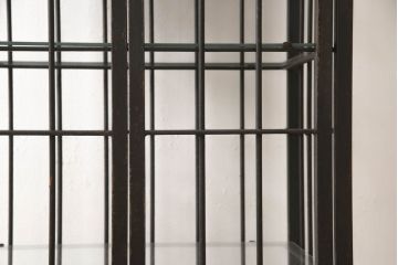 フランスアンティーク　レトロな雰囲気を醸し出すロートアイアンの縦型キャビネット(収納棚、飾り棚、陳列棚、店舗什器)(R-060252)