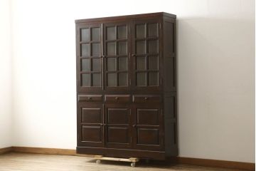 中古　美品　松本民芸家具　和モダンな佇まいが美しいG-III型面取り食器棚(収納棚、戸棚、キャビネット、カップボード)(定価約83万円)(R-060254)