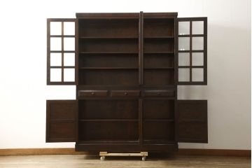 中古　美品　松本民芸家具　和モダンな佇まいが美しいG-III型面取り食器棚(収納棚、戸棚、キャビネット、カップボード)(定価約83万円)(R-060254)